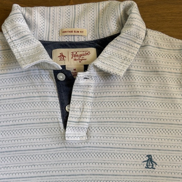 Munsingwear Original Penguin Heritage Slim Fit Polo Light Blue & White Stripes - Picture 1 of 6